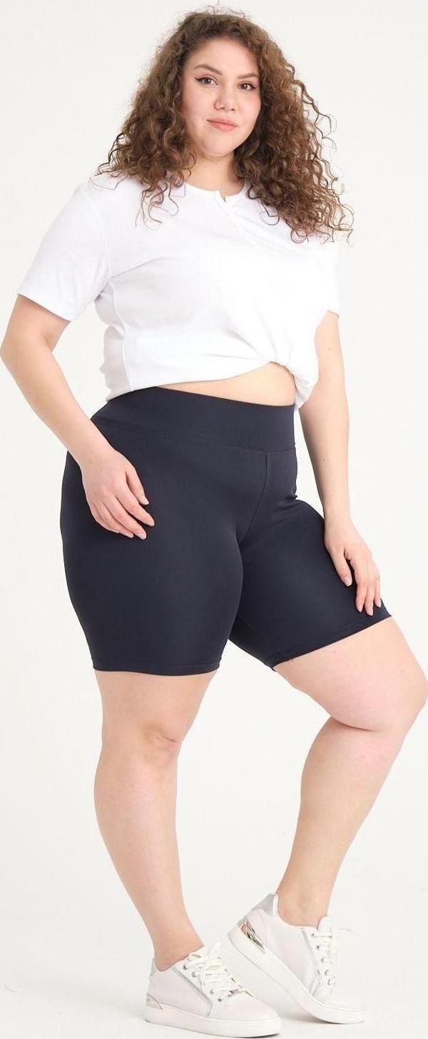Banega Curve Kadın Büyük Beden Yüksek Bel Toparlayıcı Örme Biker Şort Kısa Lacivert Tayt - Image 1
