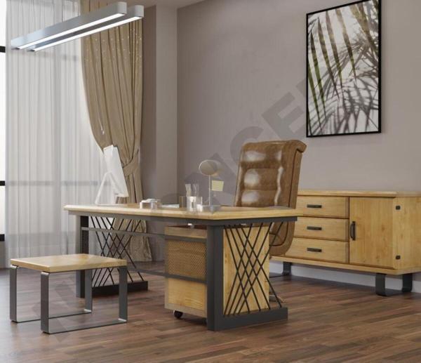NTCollection Kain Doğal Ahşap Dörtlü Ofis ve Çalışma Odası Takımı - 220'lık Takım - Image 1