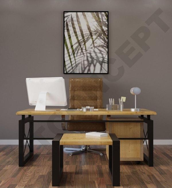 NTCollection Roni Doğal Ahşap Üçlü Ofis ve Çalışma Odası Takımı - 180'lık Takım - Image 1