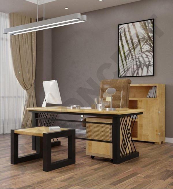 NTCollection Alwin Doğal Ahşap Dörtlü Ofis Ve Çalışma Odası Takımı - 160'lik Takım - Image 1