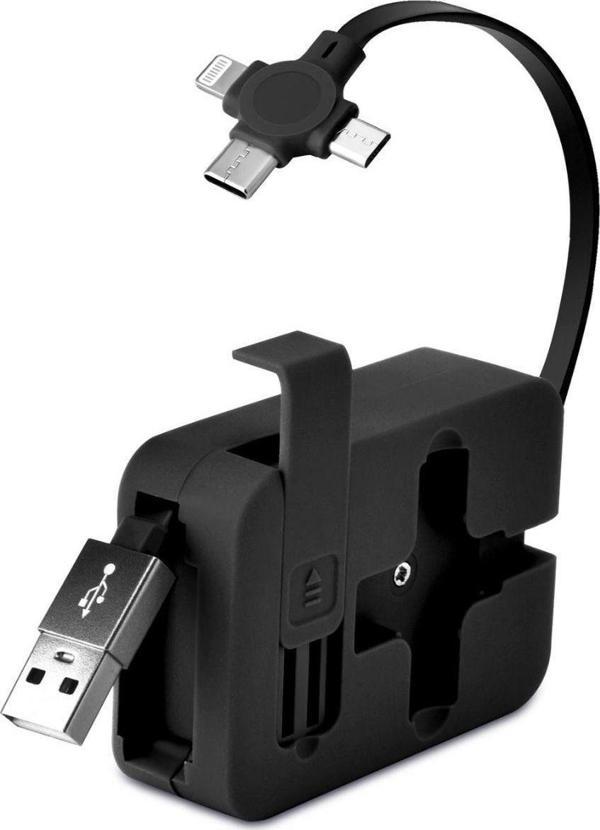 Cep Tipi Telefon Tutuculu Makaralı Uzayıp Kısalabilen 3&amp;apos;ü 1 Arada USB Şarj Kablosu-Findit - Image 1