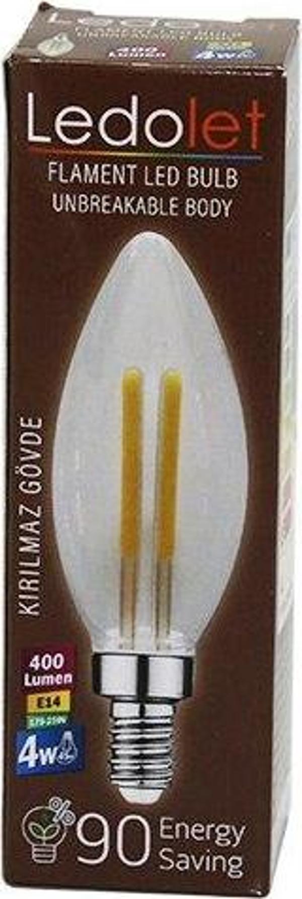 LEDOLET  4W=45W - E14   MUM  FLAMENT LED RUSTİK AMPUL  400LUMEN - 3000K   KIRILMAZ GÖVDE-Findit - Image 1