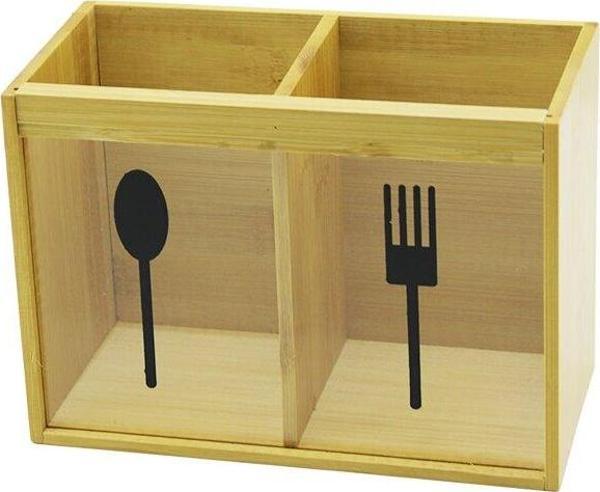 2 X KARE BÖLMELİ AHŞAP BAMBU KAŞIKLIK ŞEFFAF PVC PENCERELİ 2 X 9X9CM-Findit - Image 1