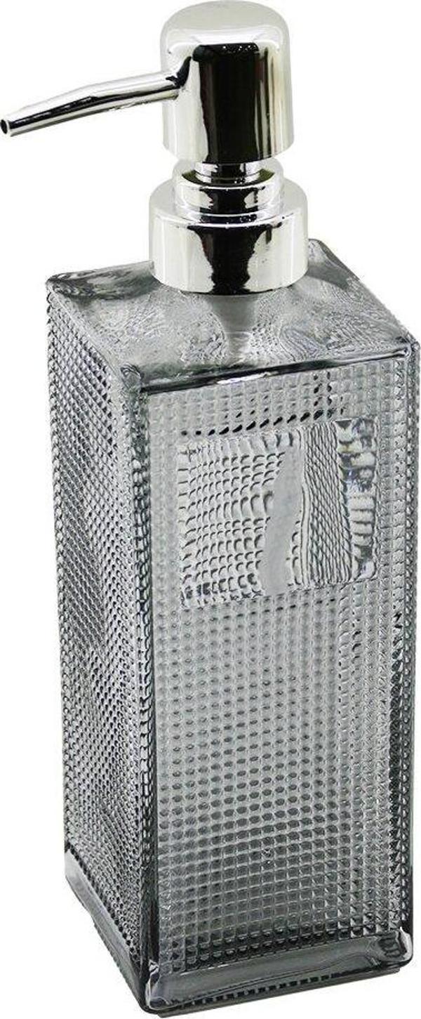 CAM KARE - ŞEFFAF ŞİŞE--BUZLU NOKTA DESEN SIVI SABUNLUK 450ML GÜMÜŞ PLASTİK POMPA-Findit - Image 1