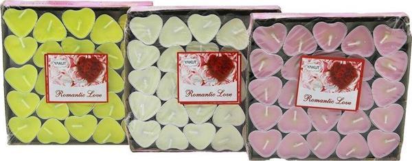 50 PCS BEYAZ - RENKLİ - KALPLİ TEA LİGHTS MUM-Findit - Image 1