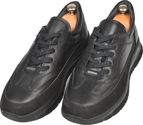 DeepSEA Erkek Siyah Bağcıklı Yüksek Taban Ortopedik Orijinal Deri Spor Ayakkabı Sneaker 2501007 - Image 1
