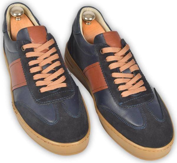DeepSEA Erkek Lacivert Bağcıklı Süet Detaylı Hakiki Deri Ortopedik Kauçuk Taban Spor Ayakkabı Sneaker 2509959 - Image 1