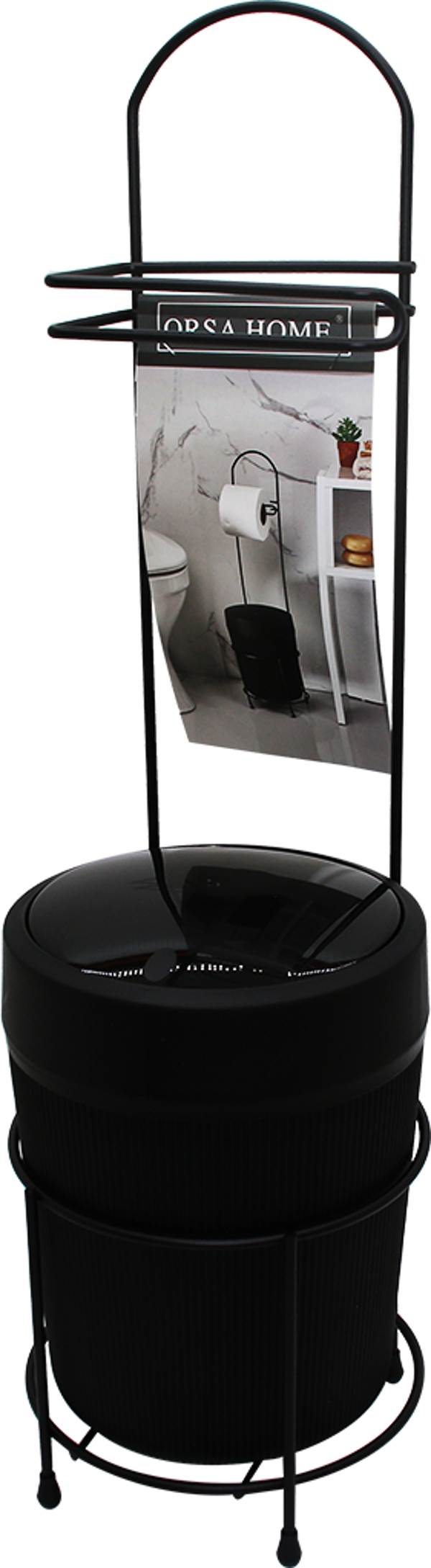 SİYAH METAL AYAKLI WC KAĞITLIK YUVARLAK PLASTİK KOVALI-Findit - Image 1