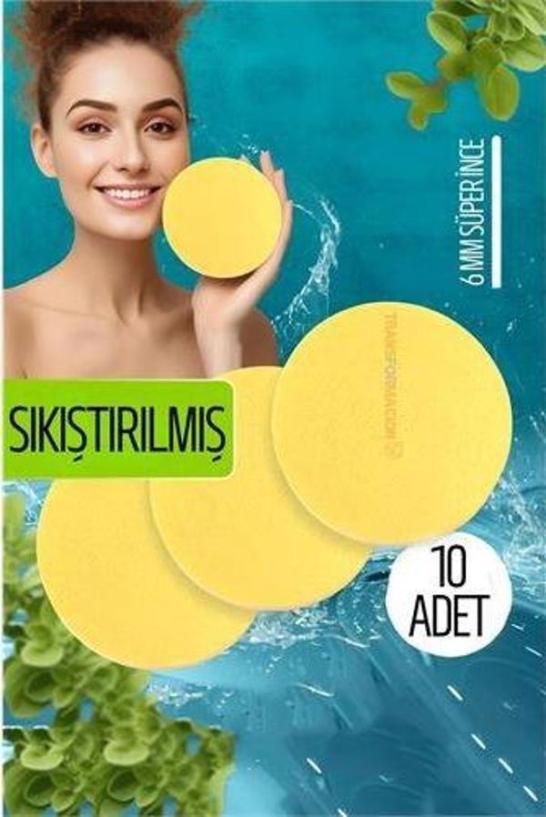 Sıkıştırılmış Makyaj Temizlik Pedi Cilt Temizlik Süngeri Doğal Selülöz 10 ADET - Image 1