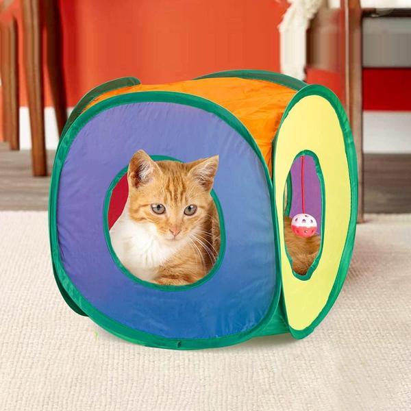 Gökkuşağı Desenli Ev Model Kedi Oyun Tüneli, Katlanabilir 37 x 40 cm - Image 1
