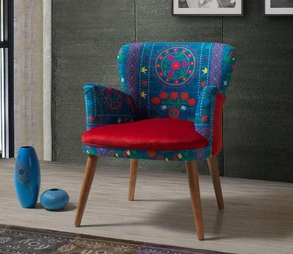 Mobilya Bazarı Etnik Desen Kırmızı Çay Seti Tekli Koltuk - Berjer (Salon - Balkon - Ofis) - Image 1