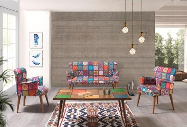 Mobilya Bazarı Liya Patchwork 2+1+1+Sehpalı Çay Seti Koltuk Takımı (Salon - Balkon - Ofis) - Image 1