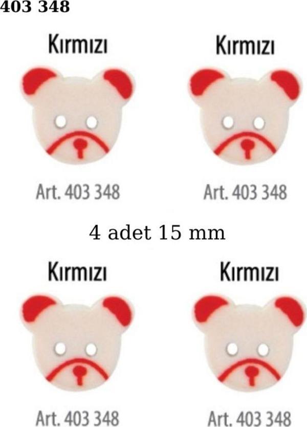 Öz-El Ayıcık Şekilli Kırmızı Renk 4 Adet 15 Mm Bebek Düğme, Çocuk Kazak, Yelek, Gömlek Düğmesi 403 345 - Image 1
