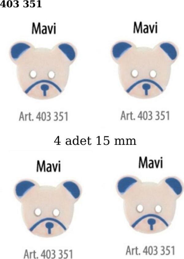 Öz-El Ayıcık Şekilli Mavi Renk 4 Adet 15 Mm Bebek Düğme, Çocuk Kazak, Yelek, Gömlek Düğmesi 403 351 - Image 1