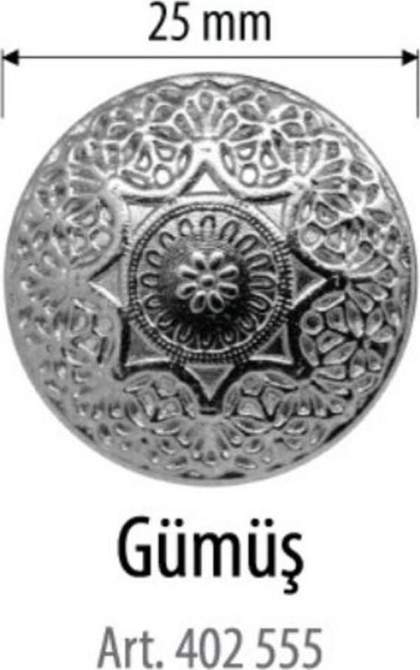 Öz-El Büyük Boy Gümüş Metal Renk Desenli  2 Adet 25 Mm Düğme, Gömlek Bluz Elbise Düğmesi 402 555 - Image 1