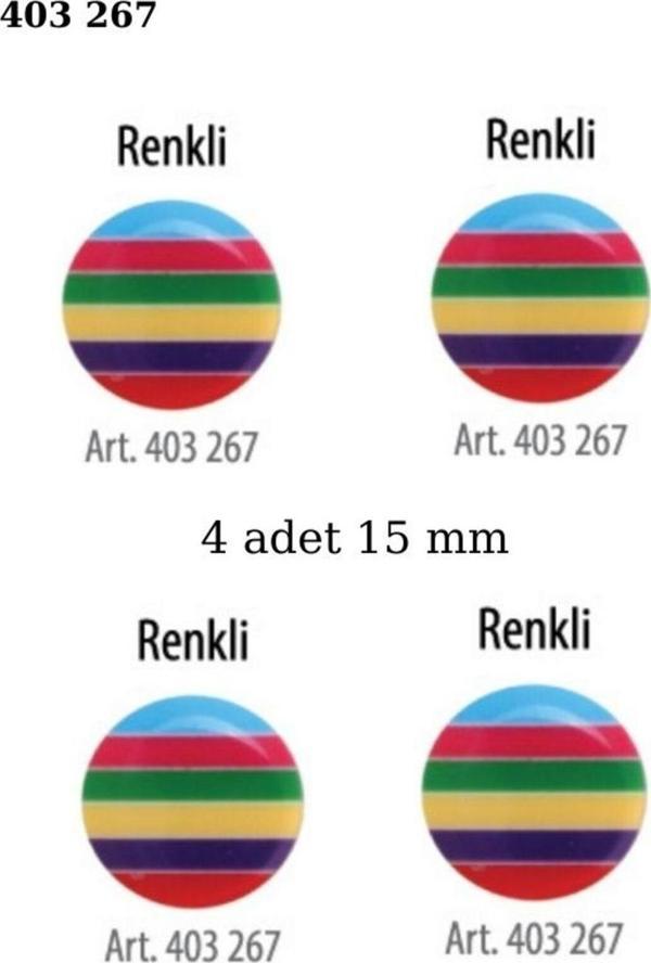 Öz-El Çizgili Çok Renkli 4 Adet 15 Mm Bebek Düğme, Çocuk Düğme 403 267 - Image 1