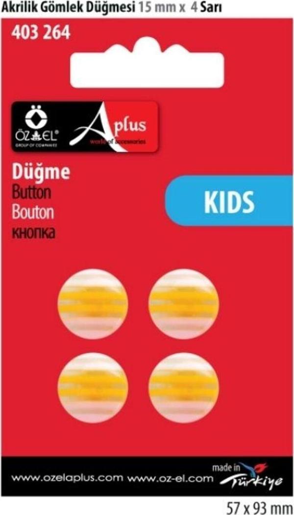 Öz-El Çizgili Sarı Renkli 4 Adet 15 Mm Bebek Düğme, Çocuk Düğme 403 264 - Image 1