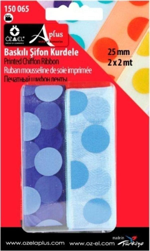 Öz-El Mavi Ve Saks Mavi Puantiye Baskılı Organze Kurdele, Paketlik Kurdele 2,5 Cm 2 2 150 065 - Image 1