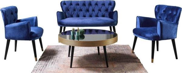 Mobilya Bazarı Vega Çay Seti 2+1+1 Koltuk Takımı (Salon - Balkon - Cafe Ofis) Mavi - Image 1