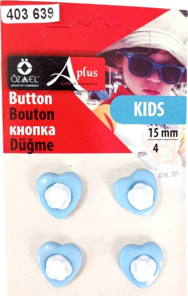 Öz-El Kalp Şekilli Mavi Renkli 4 Adet 15 Mm Bebek Düğme, Çocuk Düğme, Gömlek Kazak Yelek Düğmesi 403 639 - Image 1