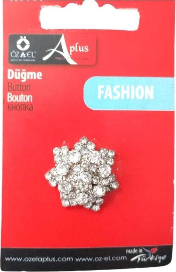 Öz-El Kar Tanesi Şekilli 2 Cm Gümüş Rengi Zirkon Taşlı  Şık Düğme, Delikli Düğme 700 506 - Image 1