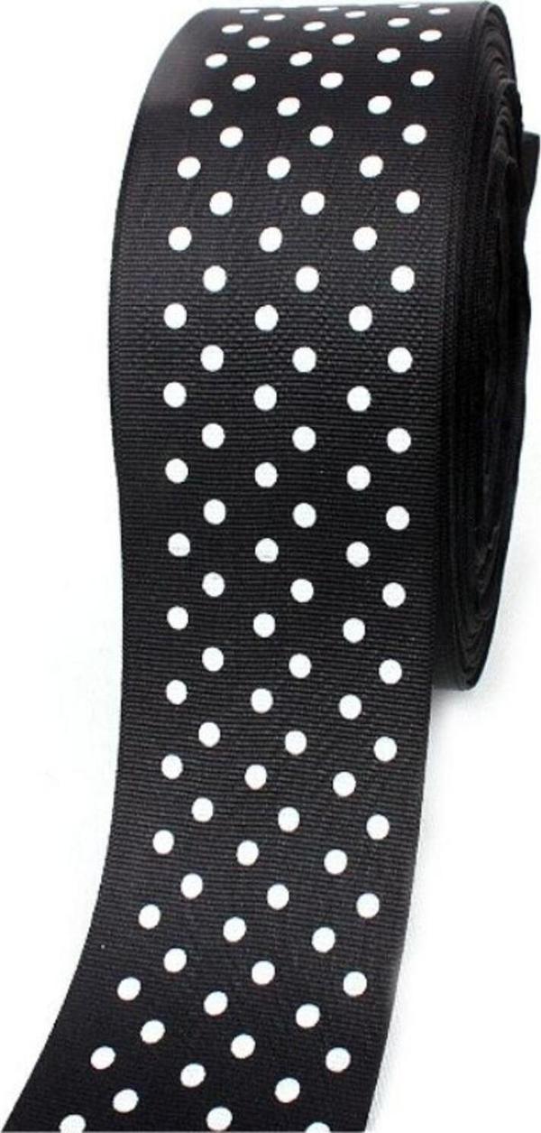 Öz-El Siyah Beyaz Puantiyeli Grogren Kurdele, Paketlik Kurdele  5 Cm 5 Mt 140 177 - Image 1