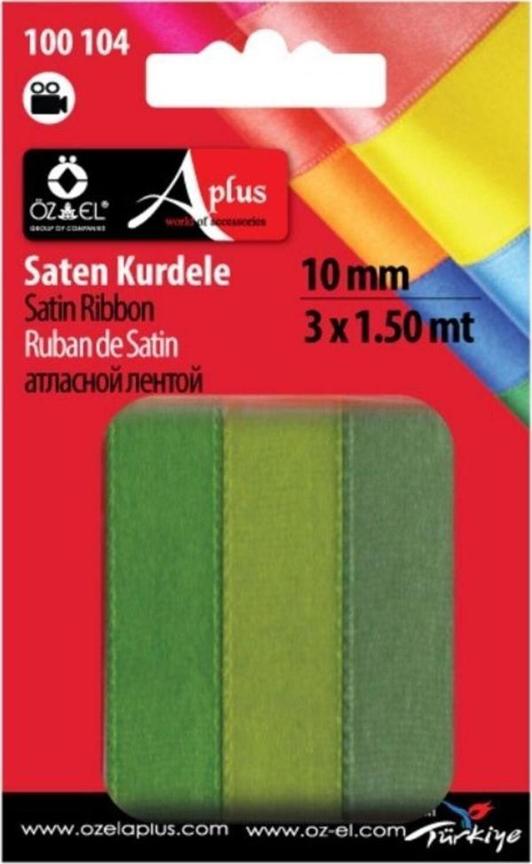 Öz-El Yeşil Renk 3 Adet 10 Mm Saten Kurdele 3 X 1.50 Cm 100 104 - Image 1