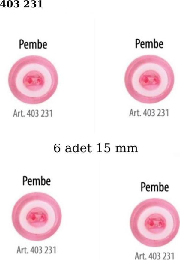 Öz-El Pembe Renk 6 Adet Beyaz Şeritli 15 Mm Bebek Düğme, Bebek Kazak, Yelek, Gömlek Düğmesi 403 231 - Image 1