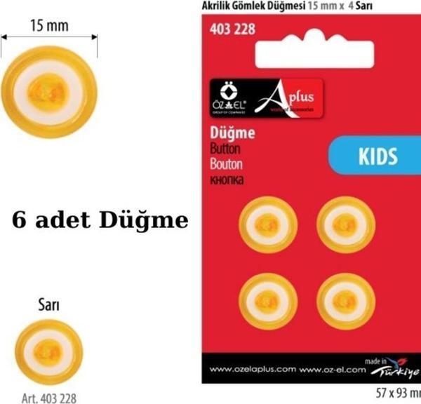 Öz-El Sarı Renk 6 Adet Beyaz Şeritli 15 Mm Bebek Düğme, Bebek Kazak, Yelek, Gömlek Düğmesi 403 228 - Image 1