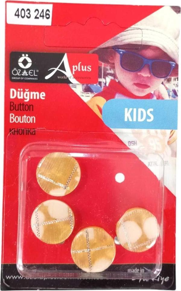 Öz-El Sarı Simli 4 Adet 15 Mm Bebek Düğme, Çocuk Düğme, Gömlek Kazak Yelek Düğmesi 403 246 - Image 1