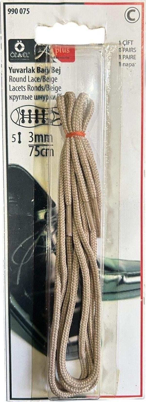 Öz-El Bej Rengi 3 Mm 75 Cm Yuvarlak Ayakkabı Bağı, Bir Çift Ayakkabı Bağcığı 990 075 - Image 1