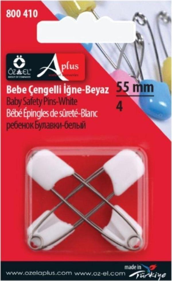 Öz-El Plastik Uçlu, Kilitli, Emniyetli 4 Adet Beyaz Renkli Bebe Çengelli İğne - Image 1