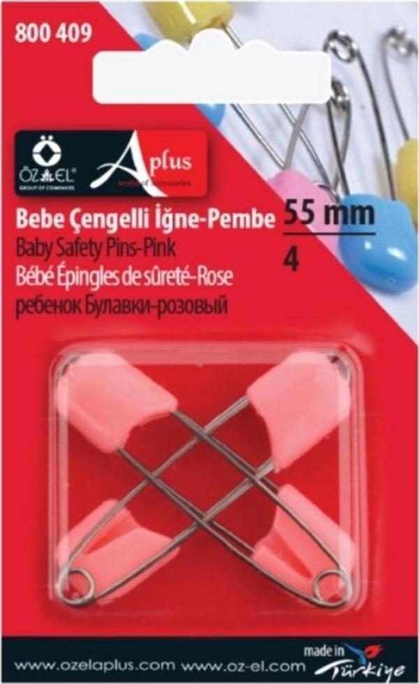 Öz-El Plastik Uçlu, Kilitli, Emniyetli 4 Adet Pembe Renkli Bebe Çengelli İğne 800 409 - Image 1