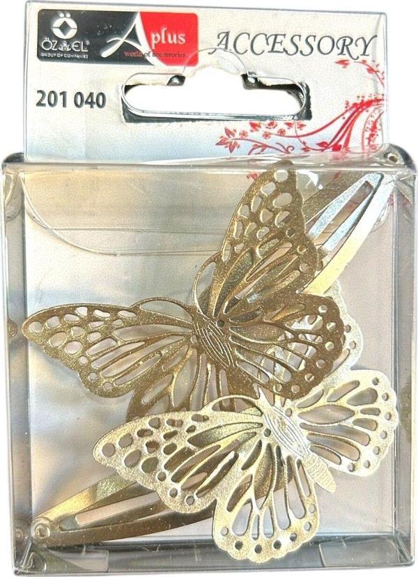 Öz-El Altın Rengi Metal Kelebek Figürlü Ikili Çocuk Çıtçıt Saç Tokası 201 040 - Image 1