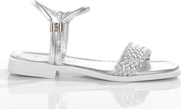 MİA026-1561 Kadın GÜMÜŞ BEYAZ El Örgülü Abiye Günlük-Düğün-Eğlence-Tatil Sandaleti - Image 1