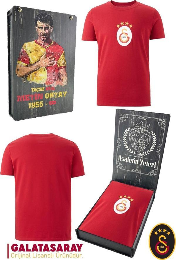 Galatasaray Orijinal Lisanslı Arma T-Shirt Metin Oktay Baskılı Hediyelik Ahşap Kutulu - Image 1