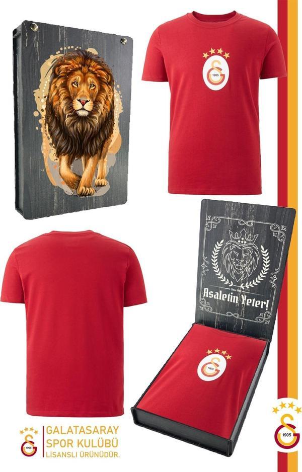 Galatasaray Orijinal Lisanslı Arma T-Shirt Gs Aslan Baskılı Hediyelik Ahşap Kutulu - Image 1