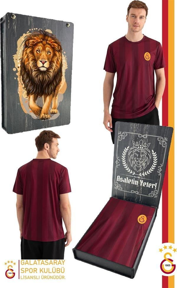Galatasaray Orijinal Lisanslı Match Day T-Shirt Gs Aslan Baskılı Hediyelik Ahşap Kutulu - Image 1