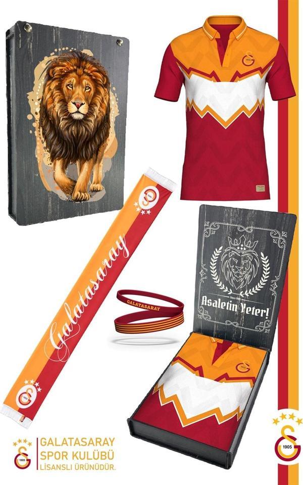 Galatasaray Orijinal Lisanslı Okan Buruk Desing Polo Yaka T-Shirt + Bileklik + Atkı Set Ahşap Kutulu - Image 1