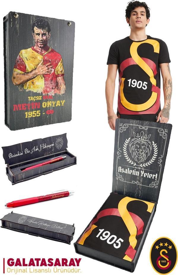 Galatasaray Orijinal Lisanslı Büyük Logolu T-Shirt + Uçlu Kalem Set Hediyelik Ahşap Kutulu - Image 1