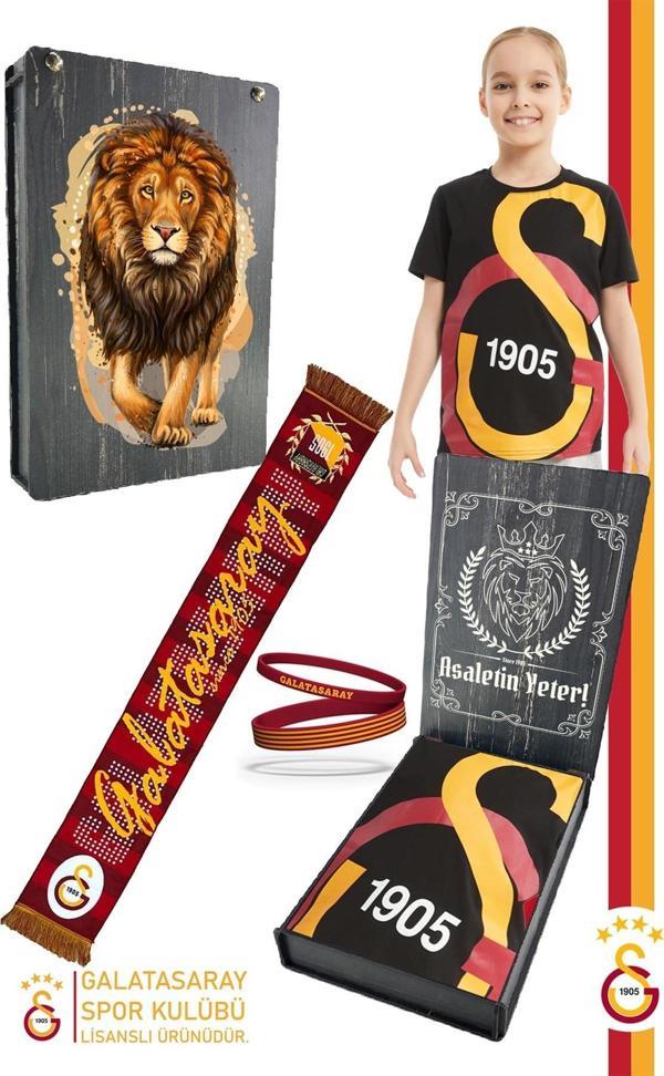 Galatasaray Orijinal Lisanslı Büyük Logo Çocuk T-Shirt + Bileklik + Atkı Set Hediyelik A - Image 1