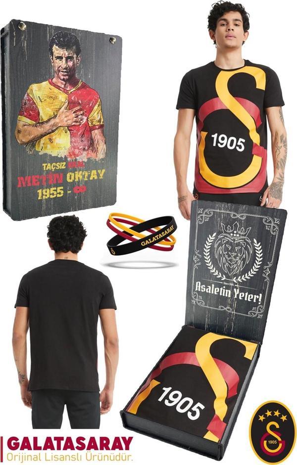 Galatasaray Orijinal Lisanslı Büyük Logolu T-Shirt + Bileklik Set Hediyelik Ahşap Kutulu - Image 1