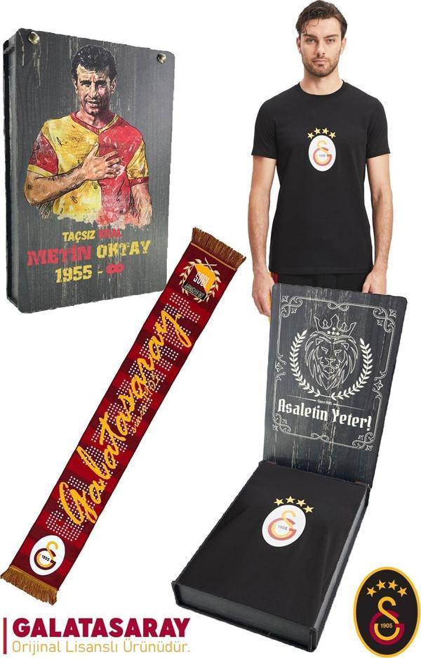 Galatasaray Orijinal Lisanslı Arma T-Shirt + Şal Kaşkol Set Hediyelik Ahşap Kutulu - Image 1