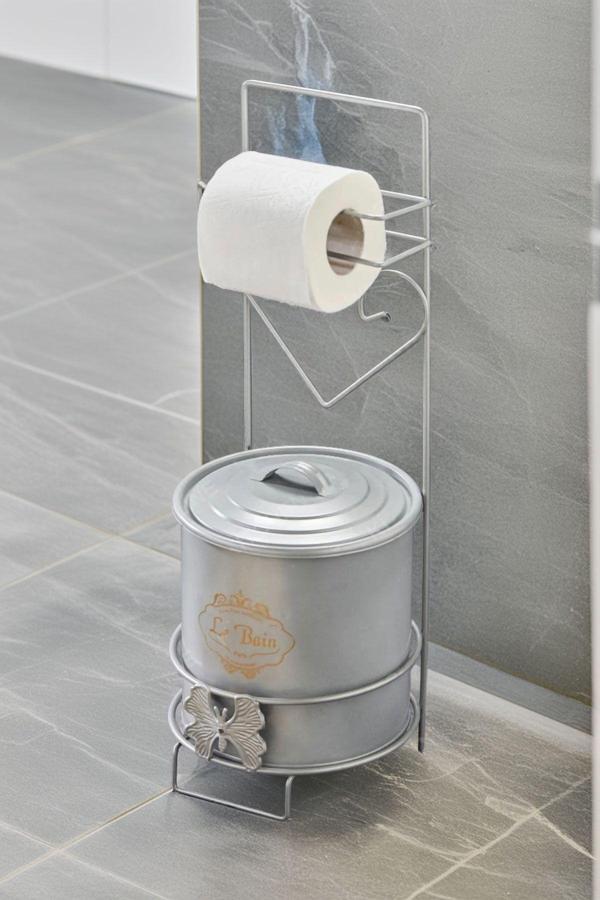 Metaltan Home Gri Tuvalet Kağıdı Standı Metal Çöp Kovalı Tuvalet Kağıtlığı Ferforje Tuvalet Kağıdı Tutacağı - Image 1