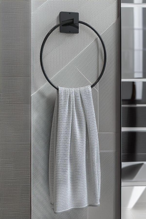 Metaltan Home Kare Yapışkanlı Siyah Yuvarlak Havluluk Yapışkanlı Havlu Askısı Yuvarlak Banyo Havlu Askısı - Image 1