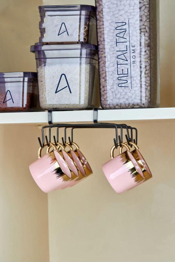 Metaltan Home Siyah Renk 10 Kancalı Fincanlık Fincan Standı Dolap Içi Fincan Askısı Raf Altı Kupa Bardak Askılığı - Image 1