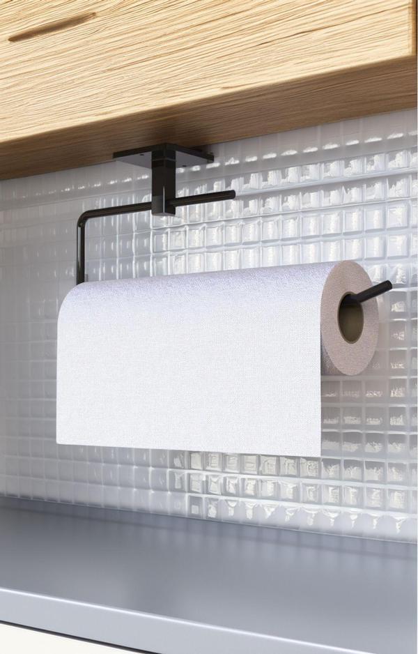 Metaltan Home Siyah Yapışkanlı Havlu Kağıt Tutacağı Raf Altı Yapışkanlı Rulo Havluluk Siyah Havlu Kağıt Peçetelik - Image 1