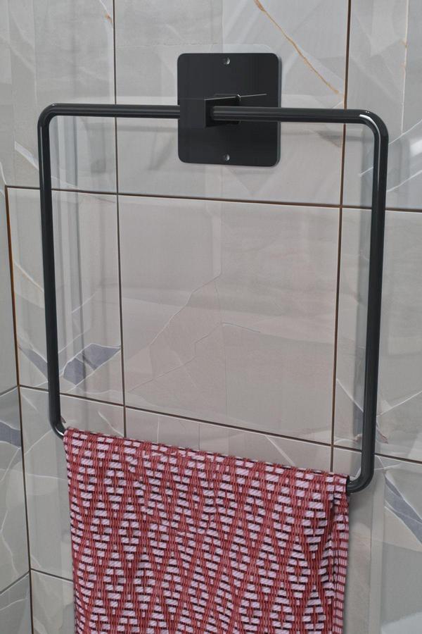 Metaltan Home Yapışkanlı Siyah Kare Havlu Askısı Kare Banyo Havluluk Yapışkanlı Havlu Tutacağı - Image 1