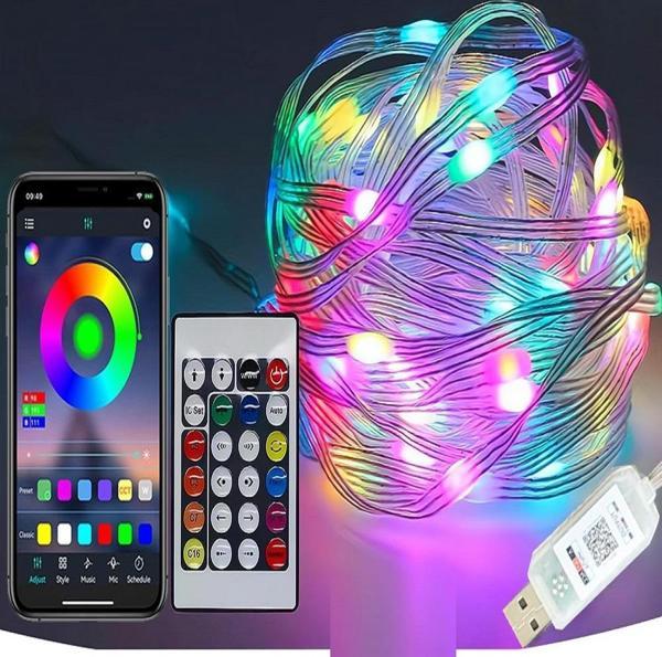 YILBAŞI AĞACI IŞIĞI NOEL IŞIĞI RENKLİ LED IŞIK IP65 10 METRE USB KUM. + CEP KONTROL DIŞ MEKAN IŞIĞI - Image 1