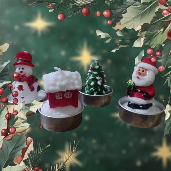 VIP DELUXE 12 ADET NOEL TEALİGHT MUM NOEL BABA KARDAN ADAM ÇAM AĞACI NOEL EVİ GERÇEK YILBAŞI MUMU - Image 1